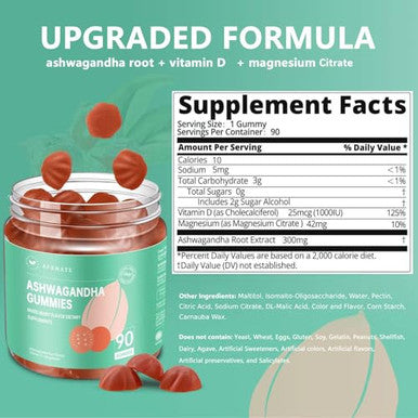 Afxmate Ashwagandha Gummies For Women & Men Sugar Free | Chewable Vegan Calm Mood & Stress Support Supplement With Vitamin D & Magnesium Glycinate 90 Count