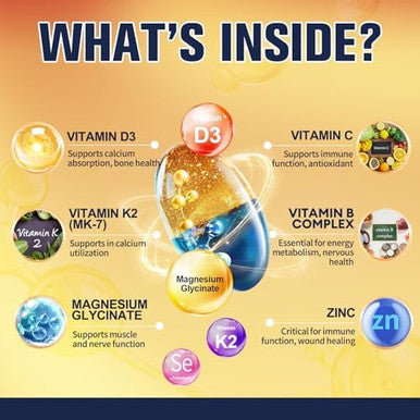 Totaria 9-In-1 Magnesium Glycinate 500Mg + Vitamin D3 5000 Iu & K2 Complex - High Absorption - Healthy Stress, Sleep, Muscle Function, Bone Health & Energy Supports Non-Gmo, Gluten- 120 Softgels