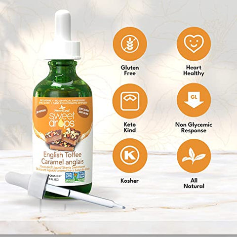 SweetLeaf Sweet Drops Flavored Stevia Liquid Sweetener Organic Stevia Extract Zero Calories Gluten Keto Friendly Non GMO Natural Flavor English Toffee 2 Fl Oz (Pack of 1)