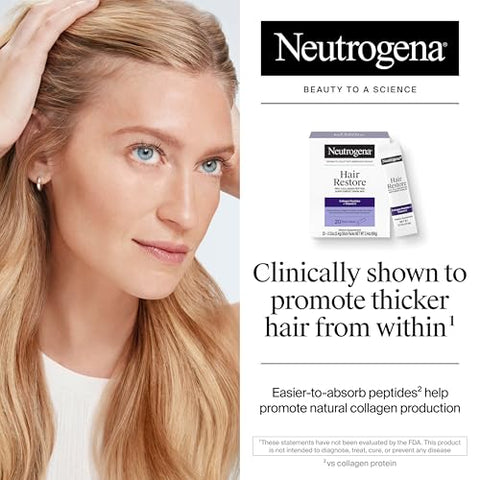 Neutrogena Hair Restore Pro-Collagen Peptide Supplement Powder Drink Mix With Vitamin C Supports Keratin Production Nourishes Scalp From Within & Promotes Thicker Hair 20 Stick Packs