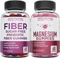 Atlantis Nutrition Sugar Prebiotic Fiber Gummies For Adults 2-Pack (120 Gummies) + Magnesium Gummies - 770 Mg Magnesium Citrate 60 Gummies
