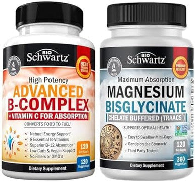 Vitamin B Complex With Vitamin C (4 Month Supply) Plus High Absorption Magnesium Bisglycinate Capsules (4 Month Supply)