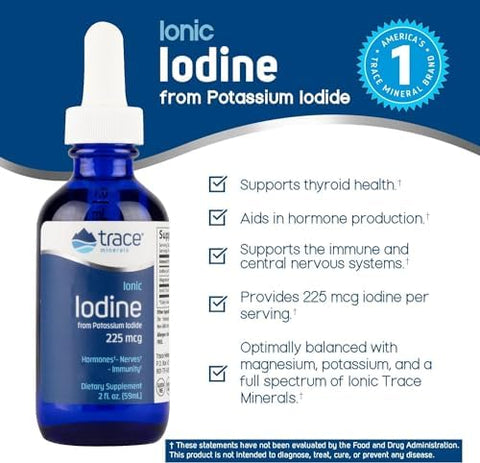 Trace Minerals Ionic Iodine 225 mcg Gel Supplement to Support Immune System and Thyroid Health Iodine Drops with Magnesium Supports Healthy Nervous System 2 fl oz (295 Servings)
