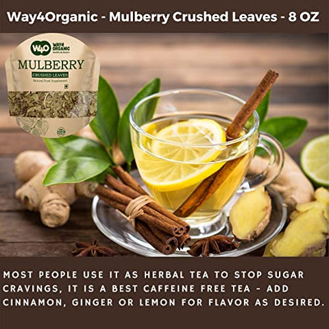 Mulberry Leaf Tea 8 Oz, Dried Crushed Leaves, Best Caffeine Free Tea - Way4Organic (8 Oz (2 Pack))