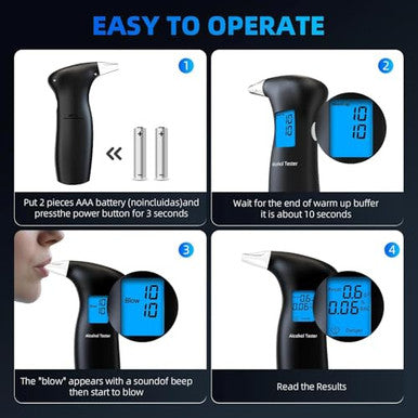 Lyraaxis BreathalyzerProfessional-Grade Breathalyzers For Alcohol With 12 Replaceable MouthpiecesHigh-Accuracy Portable Alcohol Breathalyzer Tester For Personal Home & Travel Use