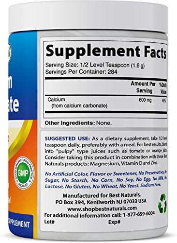 Best Naturals Calcium Carbonate Powder 1 Pound Food Grade (16 Oz (Pack Of 2))