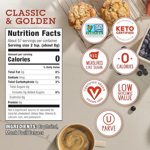 In the Raw Monk Fruit Sweetener Bundle, Classic + Golden Granules in 16 Oz Resealable Bags, Non-GMO, Kosher, Vegan & Keto Certified