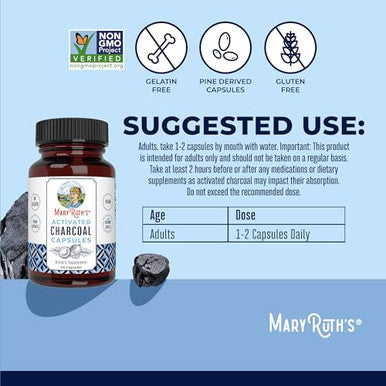 Maryruth's Activated Charcoal Capsules Activated Charcoal 40 Count 950 Mg