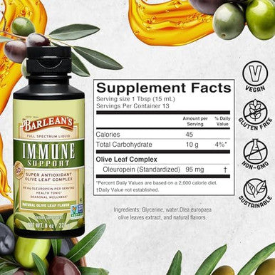 Barlean's Olive Leaf Extract Complex Liquid 95mg Oleuropein Immune Olive leaf extract liquid