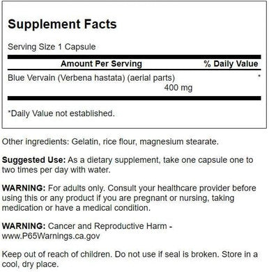 Swanson Full Spectrum Blue Vervain 400 Milligrams 60 Capsules