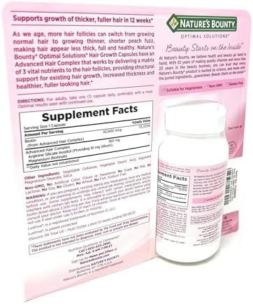 NatureS Bounty Hair Growth Supplement 1 Per Day Clinically Shown To Support Thicker Fuller Hair With Biotin Silicon and Arginine 90 Capsules