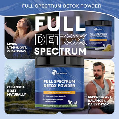 Femmetra 29-In-1 Full Spectrum Detox Powder | 5-Step Total-Body Reset For Liver Lymphatic Colon & Gut Support | Potent Earthy Taste From Natural Ingredients 30 Servings