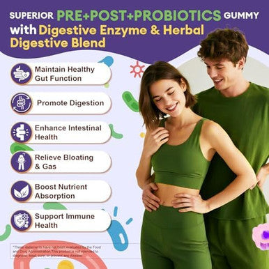 Totaria Sugar Free 5 in 1 Probiotic Prebiotic Postbiotic Gummy 36 Strains Probiotics for Women Men with Digestive Enzymes Peppermint Complete Immune Gut and Digestive Support Vegan