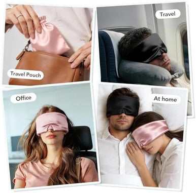 Litbear Silk Sleep Mask For Women Adjustable 100% Mulberry Silk Sleeping Eye Mask For Side Sleeper Total Blackout Eye Cover For All Night Sleep Travel Office Or Napping (Pink)