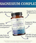 Magnesium Citrate Complex 500 MG Constipation Calm & Relaxation Support | High Absorption Magnesium Supplement Digestion Support Citrato de Magnesio Non-GMO & Soy-Free 120 Mag Citrate Capsules