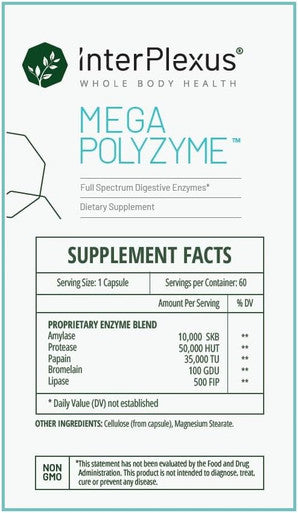Interplexus Megapolyzyme Full Spectrum Vegetarian Digestive Enzymes With Bromelain For Gastrointestinal Support Dairy Soy 60 Capsules (60 Servings)