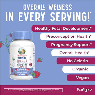 Maryruth's Organics Prenatal Postnatal Multivitamin Gummies (Strawberry) & Women's (Cherry &