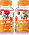 Lifeable Biotin Kids + Magnesium Citrate Kids Gummies Bundle Great Tasting Vitamin Supplement Gluten Gmo Chewable Gummy