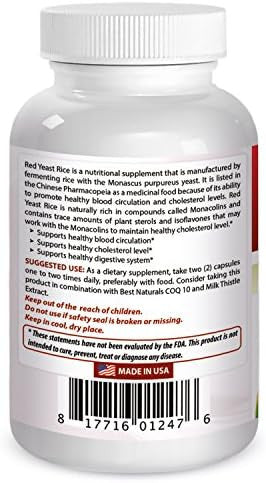 Best Naturals Red Yeast Rice 600 Mg Capsules 120 Capsules 2 Capsules Per Serving/1200Mg Per Serving