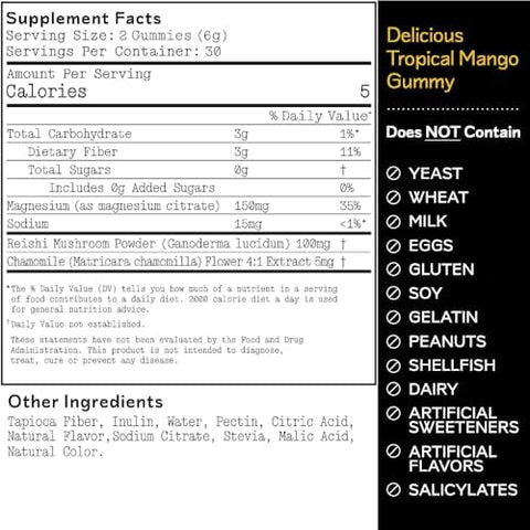 Barker Wellness Co Magnesium Relax Gummies Advanced Stress & Muscle Tension Relief Promotes Calm & Relaxation With Reishi Mushroom & Chamomile Vegan Sugar Tropical Mango 60 Gummies
