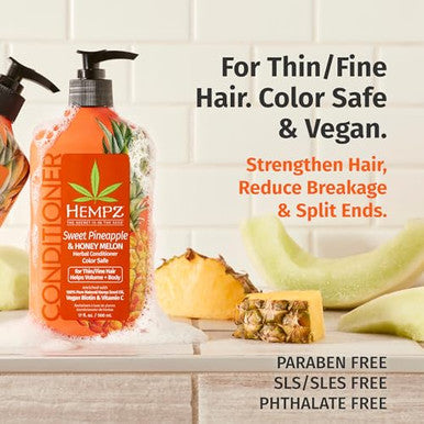 Hempz Biotin Conditioner - Triple Moisture Fresh Citrus - Peach & Grapefruit - For Growth & Strengthening Of Dry Damaged And Color Treated Hair Hydrating Softening Moisturizing - 33.8 Fl Oz