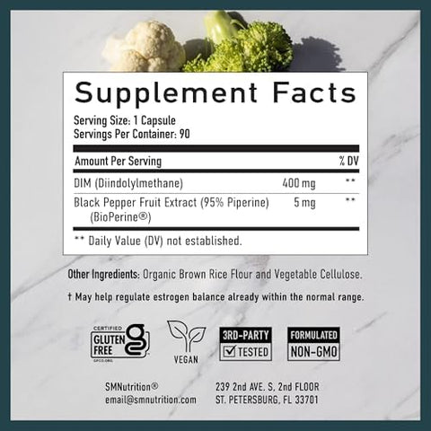 Calcium DGlucarate and 400mg DIM Supplement for Enhanced Estrogen Hormone Balance Vegan Gluten CDG Supplement (90 Servings) with Extra Strength DIM (90 Servings)