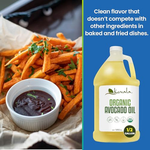 Kevala Organic Avocado Oil - 64 fl oz - 1.8 L - Half a Gallon - Cold Pressed - Avocado Oil for Cooking - Organic Vegetable - High Smoke Point Ã¢â‚¬â€œ For Skin and Hair