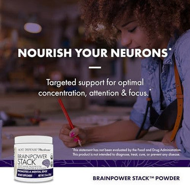 Host Defense Brainpower Stack Powder Targeted Brain Support Supplement Powder Mushroom Supplement With Lion'S Mane Niacin (B3) & Vitamin B12 Herbal Brain Support 100G (66 Servings)