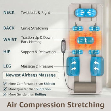 Yening Full Body Massage Mat With Airbags Air Compression Stretching Mat With Heat For Bed Floor Neck Lumbar Traction Pad For Pain Relief Foldable Massage Mattress Topper 5'1"-6'0"