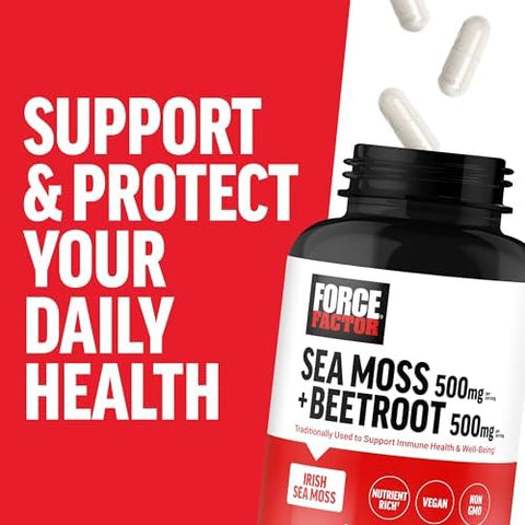 Force Factor Irish Sea Moss + Beet Root Supplement | Support Immune Health, Circulation, Natural Energy & Heart Health, with Antioxidants, Non-GMO, 120 Vegetable Capsules