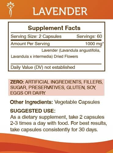 Secrets of the Tribe Lavender 120 Capsules, 800 mg, Lavender (Lavandula angustifolia, Lavandula x Intermedia) Dried Flowers (120 Capsules)