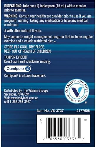 Bodytech L-Carnitine 3000 Supports Fat Metabolism, Energy Production & Muscle Recovery - Peach Mango (24 Fl Oz.)