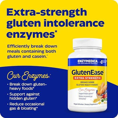 Enzymedica Glutenease Extra Strength Maximum Potency Digestive Enzymes Supports Gluten & Casein Intolerance 30 Count