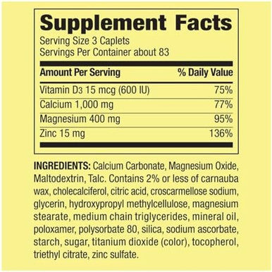 Calcium Magnesium Zinc with Vitamin D3 ÃƒÂ¢Ã¢â€šÂ¬Ã¢â‚¬Å“ Daily Mineral Supplement, 600 mg Calcium, 250 Caplets + STS Sticker