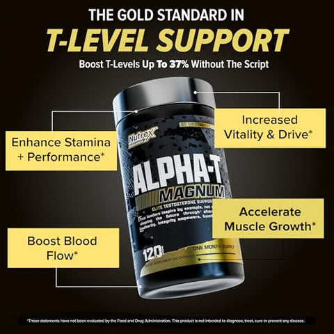 Nutrex Research Alpha-T Magnum Testosterone Support For Men Anabolic Supplement With Tongkat Ali Fadogia Agrestis Shilajit And Ashwagandha Muscle Builder For Strength Growth & Hormone Balance