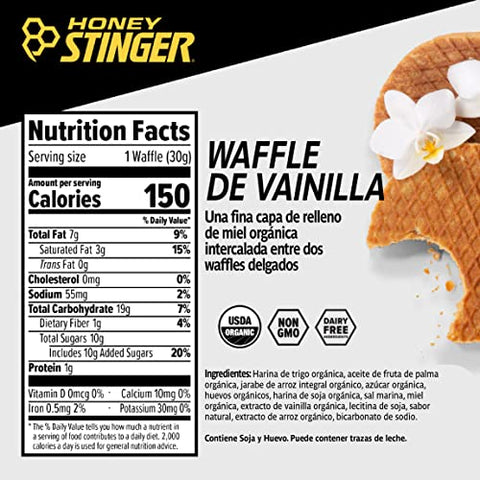 HONEY STINGER Organic Vanilla Waffles 12 Count, 1.06 OZ