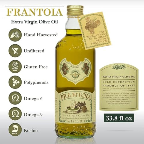 Frantoia Extra Virgin Olive Oil, 33.8 fl oz (1 Liter) ÃƒÂ¢Ã¢â€šÂ¬Ã¢â‚¬Å“ Award-Winning Sicilian EVOO Made from Biancolilla, Nocellara del Belice & Cerasuola Olives ÃƒÂ¢Ã¢â€šÂ¬Ã¢â‚¬Å“ Cold-Pressed within 24 Hours for Fresh, Fruity Flavor [Pack of 2]