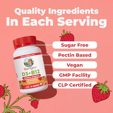 Maryruth's Organic Vitamin D3 + B For Ages 4+ 12 Gummies