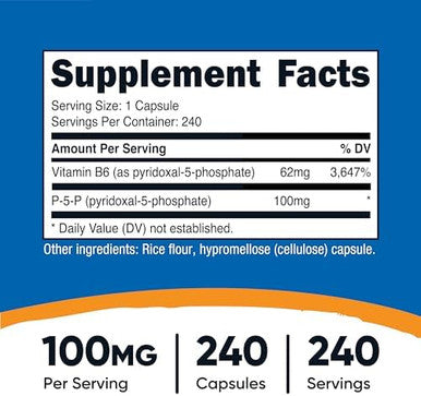 Nutricost P5P Vitamin B6 Supplement 100Mg 240 Capsules (Pyridoxal5Phosphate) Vegetarian Friendly Nongmo Gluten