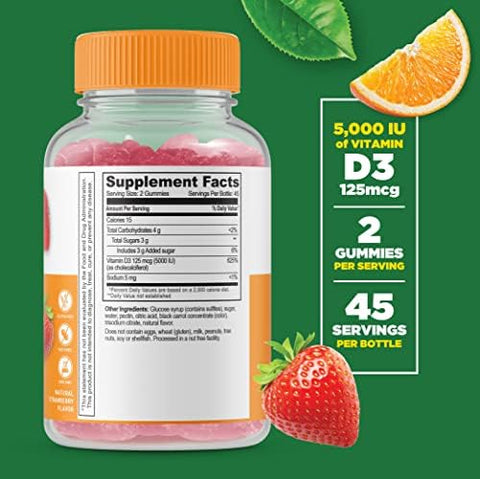 Lifeable Collagen & Vitamin C + Vitamin D 5000 Iu Gummies Bundle Great Tasting Vitamin Supplement Gluten Gmo Chewable Gummy