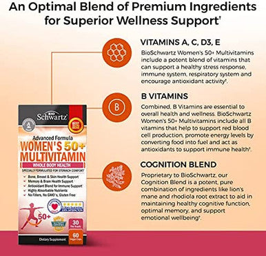 Daily Multivitamin for Women 50 Over Memory Support Supplement Promotes Stress Reduction Healthy Immune Response Supports Healthy Heart Function Designed for Stomach Comfort