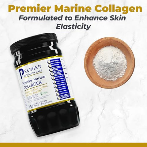 Premier Research Labs Marine Collagen - Marine Collagen Peptides Hydrolyzed Marine Collagen Powder Fish Collagen For Women And Men 5G Collagen Per Serving For Skin Joint And Gut Health 7 Oz