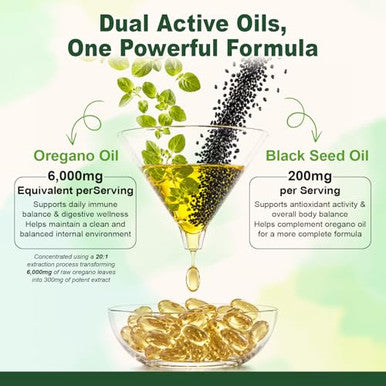 Gomerton Oil Of Oregano With Black Seed Oil Softgels 150 Count 6000Mg