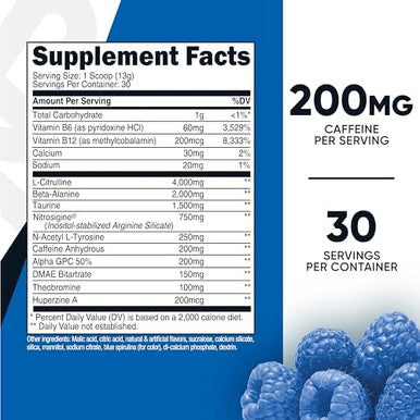 Nutricost Preworkout Complex Powder (30 Servings Blue Raspberry) Preworkout Supplement With Betaalanine Taurine & Amino Acids