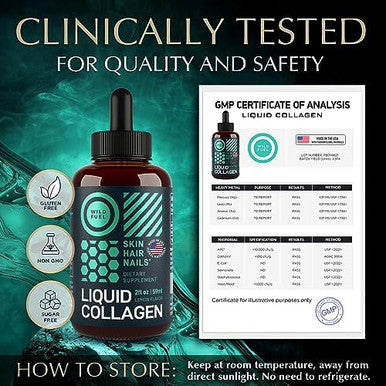 WILD FUEL Liquid Collagen Peptides with Biotin Drops Biotin and Collagen Liquid for Women and Men Youthful Skin Hair GrowthStrong Nails Hair Vitamins for Hair Loss
