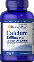 Puritan'S Pride Calcium 1500 Mg With Vitamin D 1000 Iu-120 Coated Caplets 120 Count (Pack Of 1) (14835)