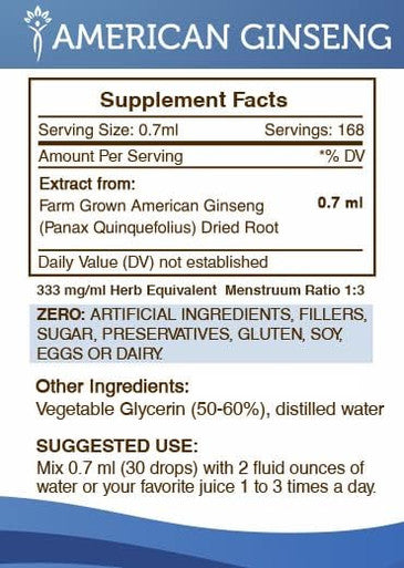 Secrets of the Tribe American Ginseng Tincture Alcohol-Free Extract, High-Potency Herbal Drops, Tincture Made from Farm Grown American Ginseng (Panax Quinquefolius) Dried Root 4 oz