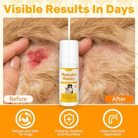 Manuka Honey for Dogs, Hot Spot & Wound Care Spray, Promotes Wound Healing, Soothes Itching & Inflammation, Natural Skin Care Spray for Dog, Safe, Easy to Use, 3.38 oz Bottle