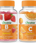 Lifeable B Complex + Vitamin C 750Mg Gummies Bundle Great Tasting Vitamin Supplement Gluten Gmo Chewable