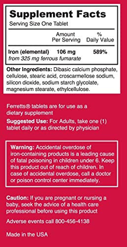 Ferretts Tablets Iron Supplement (325 Mg Ferrous Fumarate) (Pack Of 3)